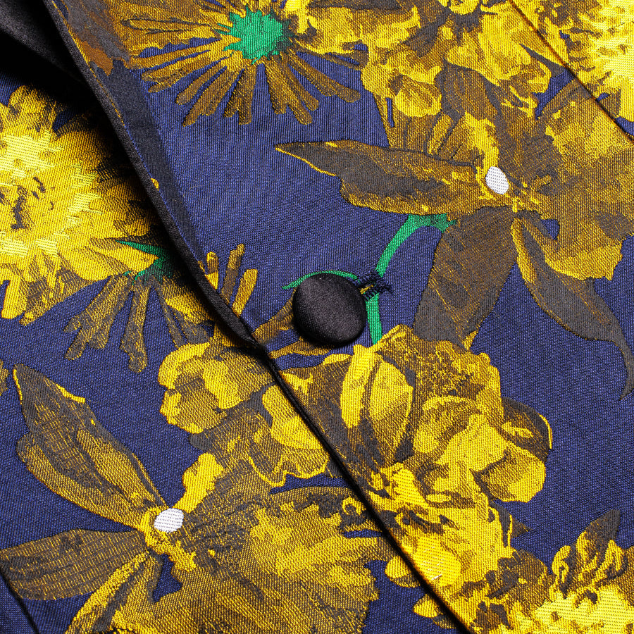 Blue and Gold Embroidered Floral Men's Tuxedo Jacket tuxedo    - Sophisticated Gentlemen