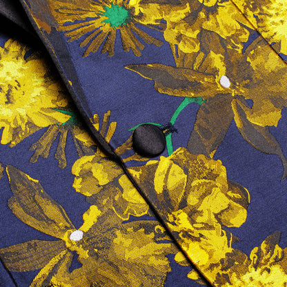 Blue and Gold Embroidered Floral Men's Tuxedo Jacket tuxedo    - Sophisticated Gentlemen