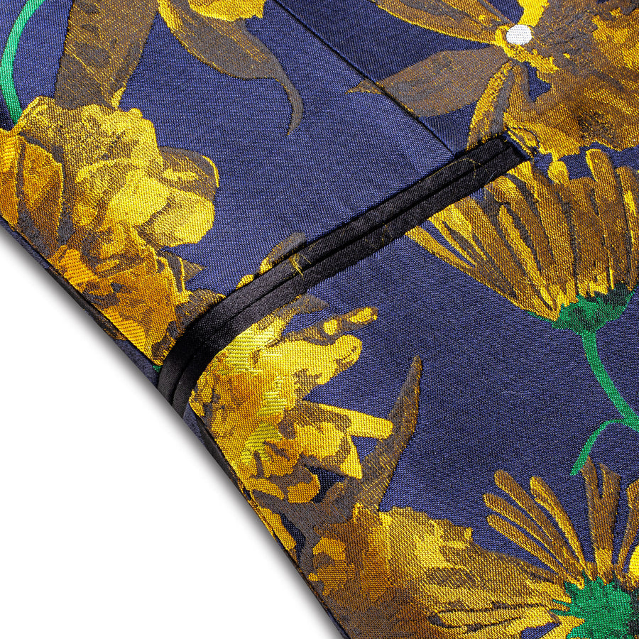 Blue and Gold Embroidered Floral Men's Tuxedo Jacket tuxedo    - Sophisticated Gentlemen