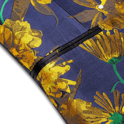 Blue and Gold Embroidered Floral Men's Tuxedo Jacket tuxedo    - Sophisticated Gentlemen