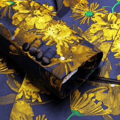 Blue and Gold Embroidered Floral Men's Tuxedo Jacket tuxedo    - Sophisticated Gentlemen