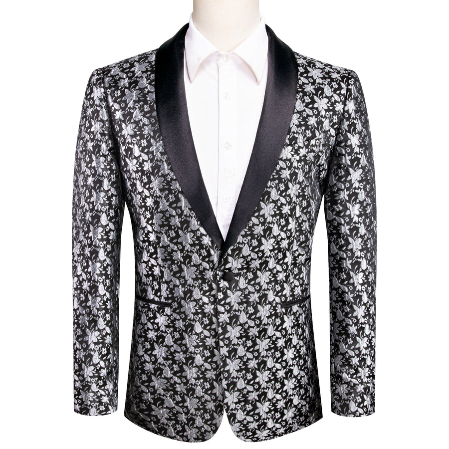 Luxury Black Gray Floral Men's Tuxedo Jacket tuxedo    - Sophisticated Gentlemen