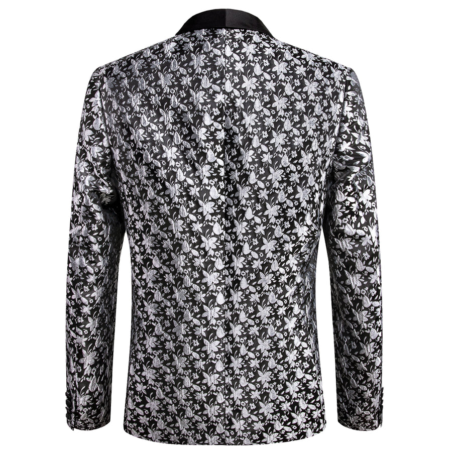 Luxury Black Gray Floral Men's Tuxedo Jacket tuxedo    - Sophisticated Gentlemen