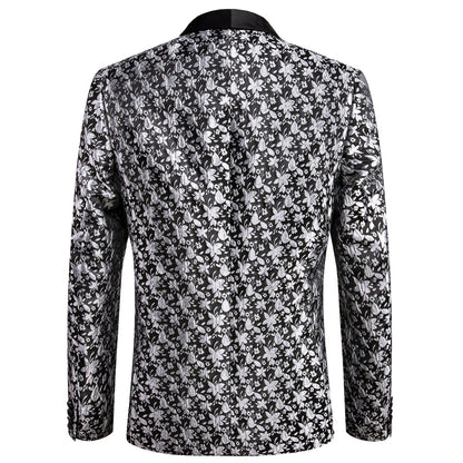 Luxury Black Gray Floral Men's Tuxedo Jacket tuxedo    - Sophisticated Gentlemen