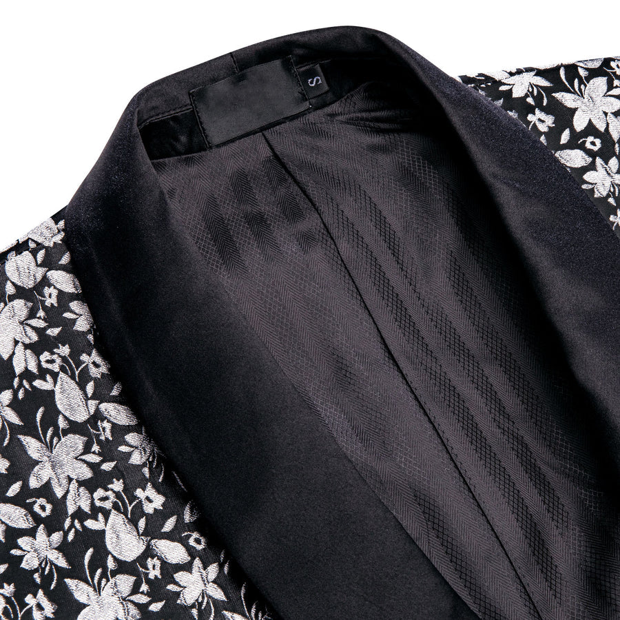Luxury Black Gray Floral Men's Tuxedo Jacket tuxedo    - Sophisticated Gentlemen