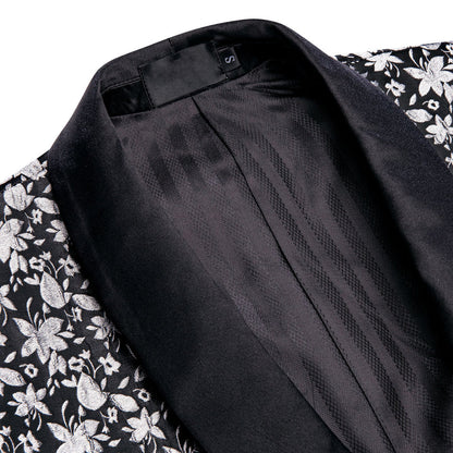 Luxury Black Gray Floral Men's Tuxedo Jacket tuxedo    - Sophisticated Gentlemen