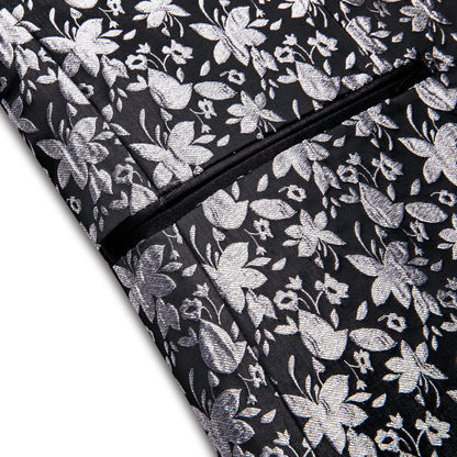 Luxury Black Gray Floral Men's Tuxedo Jacket tuxedo    - Sophisticated Gentlemen