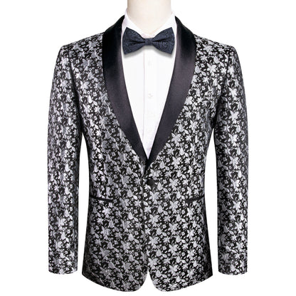 Luxury Black Gray Floral Men's Tuxedo Jacket tuxedo S (38)   - Sophisticated Gentlemen