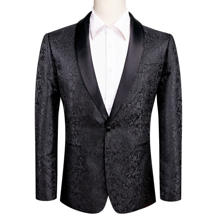 Luxury Black Shining Floral Men's Tuxedo Jacket tuxedo    - Sophisticated Gentlemen