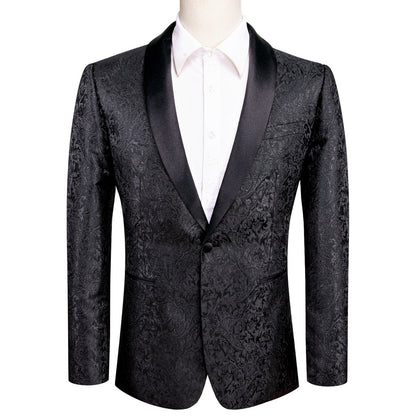 Luxury Black Shining Floral Men's Tuxedo Jacket tuxedo    - Sophisticated Gentlemen