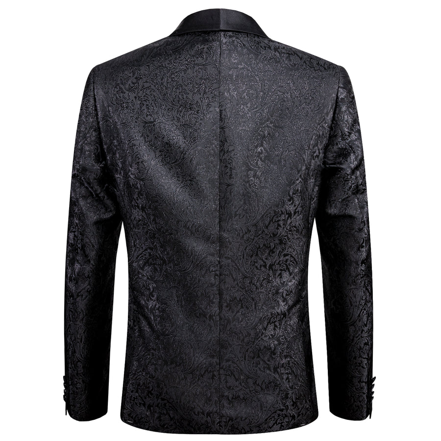 Luxury Black Shining Floral Men's Tuxedo Jacket tuxedo    - Sophisticated Gentlemen