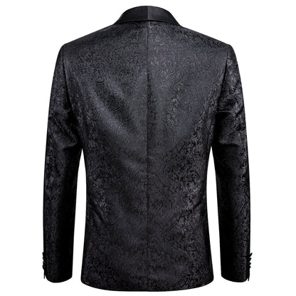 Luxury Black Shining Floral Men's Tuxedo Jacket tuxedo    - Sophisticated Gentlemen