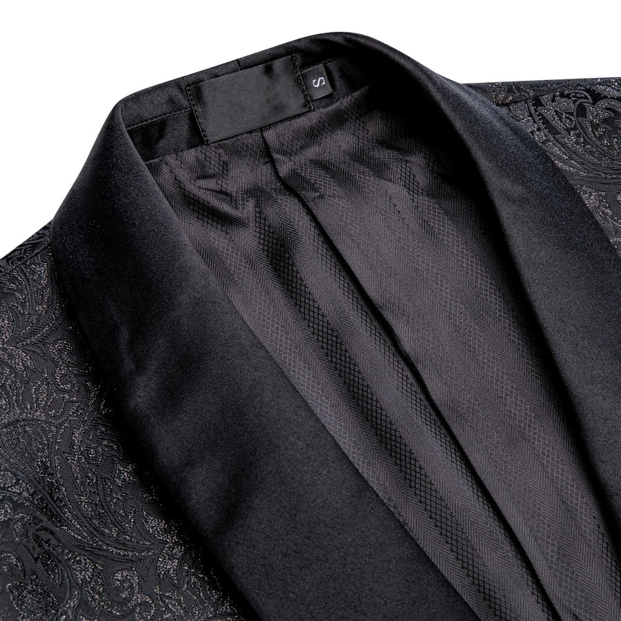 Luxury Black Shining Floral Men's Tuxedo Jacket tuxedo    - Sophisticated Gentlemen