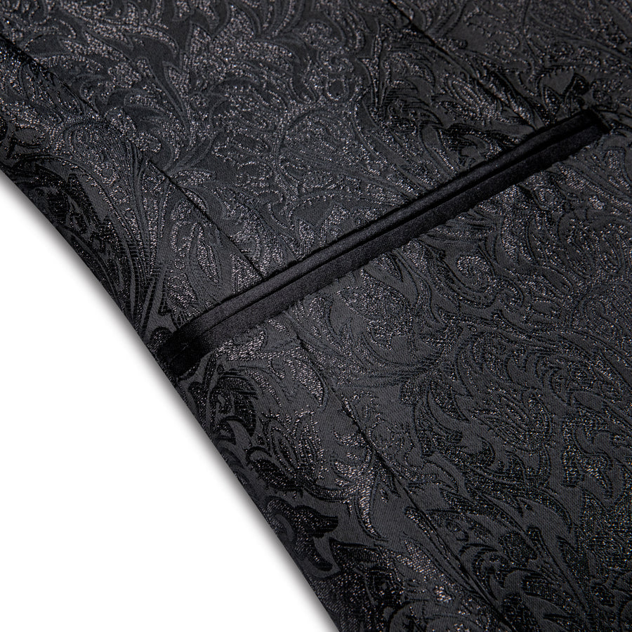 Luxury Black Shining Floral Men's Tuxedo Jacket tuxedo    - Sophisticated Gentlemen