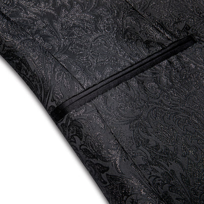 Luxury Black Shining Floral Men's Tuxedo Jacket tuxedo    - Sophisticated Gentlemen