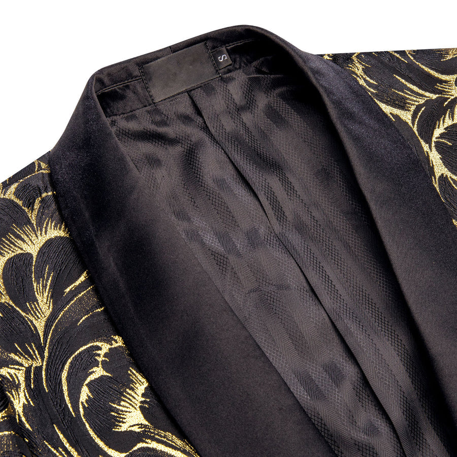 Luxury Black Gold Feather Men's Tuxedo Jacket tuxedo    - Sophisticated Gentlemen
