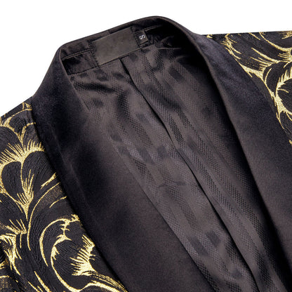 Luxury Black Gold Feather Men's Tuxedo Jacket tuxedo    - Sophisticated Gentlemen