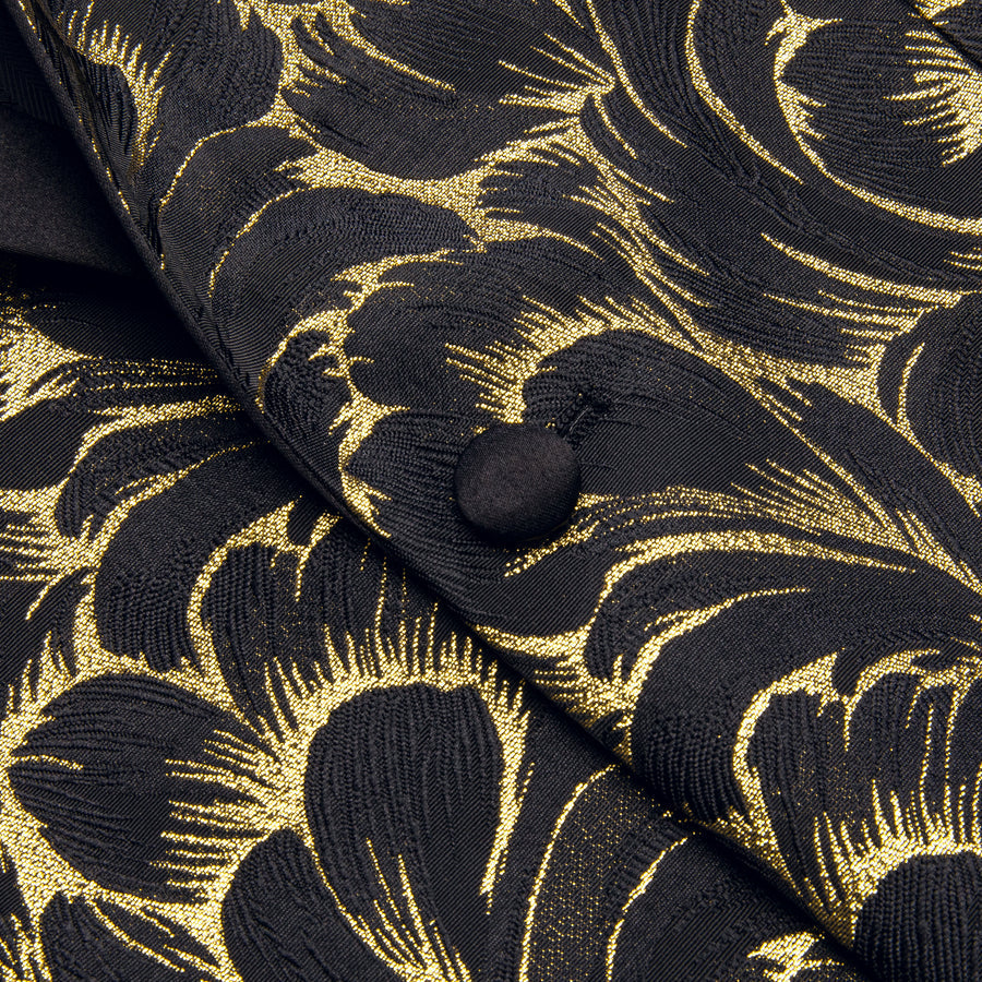 Luxury Black Gold Feather Men's Tuxedo Jacket tuxedo    - Sophisticated Gentlemen