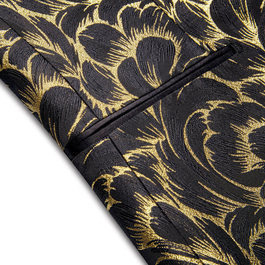 Luxury Black Gold Feather Men's Tuxedo Jacket tuxedo    - Sophisticated Gentlemen