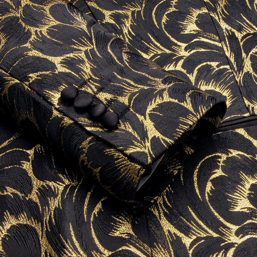 Luxury Black Gold Feather Men's Tuxedo Jacket tuxedo    - Sophisticated Gentlemen