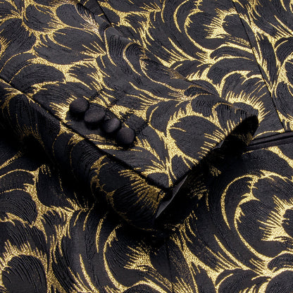 Luxury Black Gold Feather Men's Tuxedo Jacket tuxedo    - Sophisticated Gentlemen