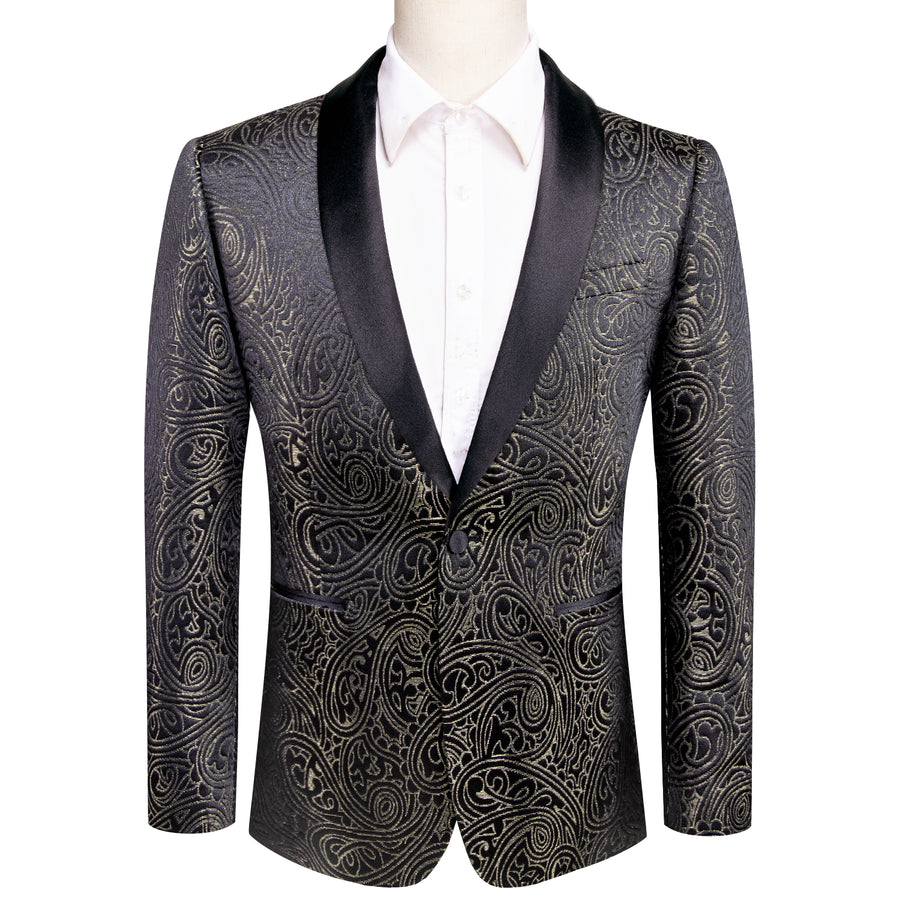 Luxury Black Champagne Paisley Men's Tuxedo Jacket tuxedo    - Sophisticated Gentlemen