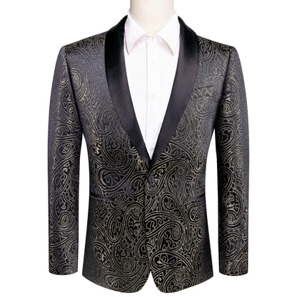 Luxury Black Champagne Paisley Men's Tuxedo Jacket tuxedo    - Sophisticated Gentlemen