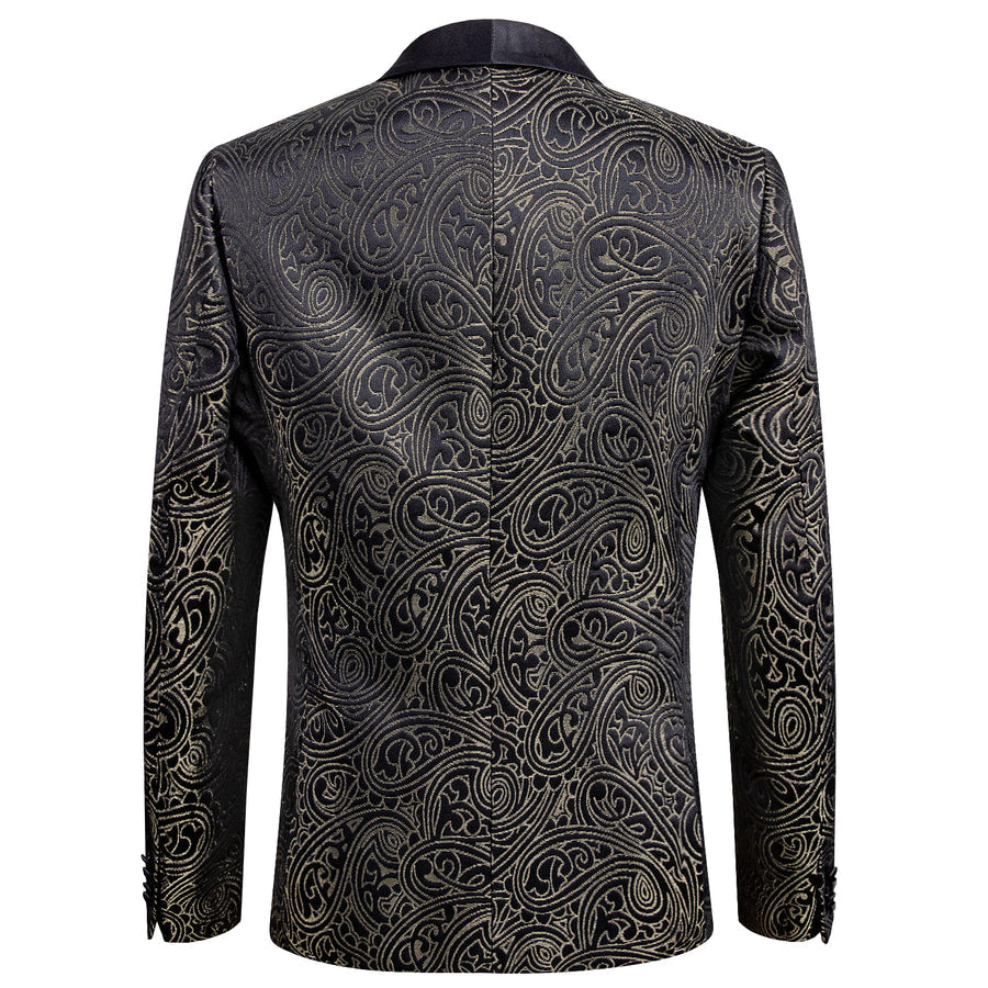 Luxury Black Champagne Paisley Men's Tuxedo Jacket tuxedo    - Sophisticated Gentlemen