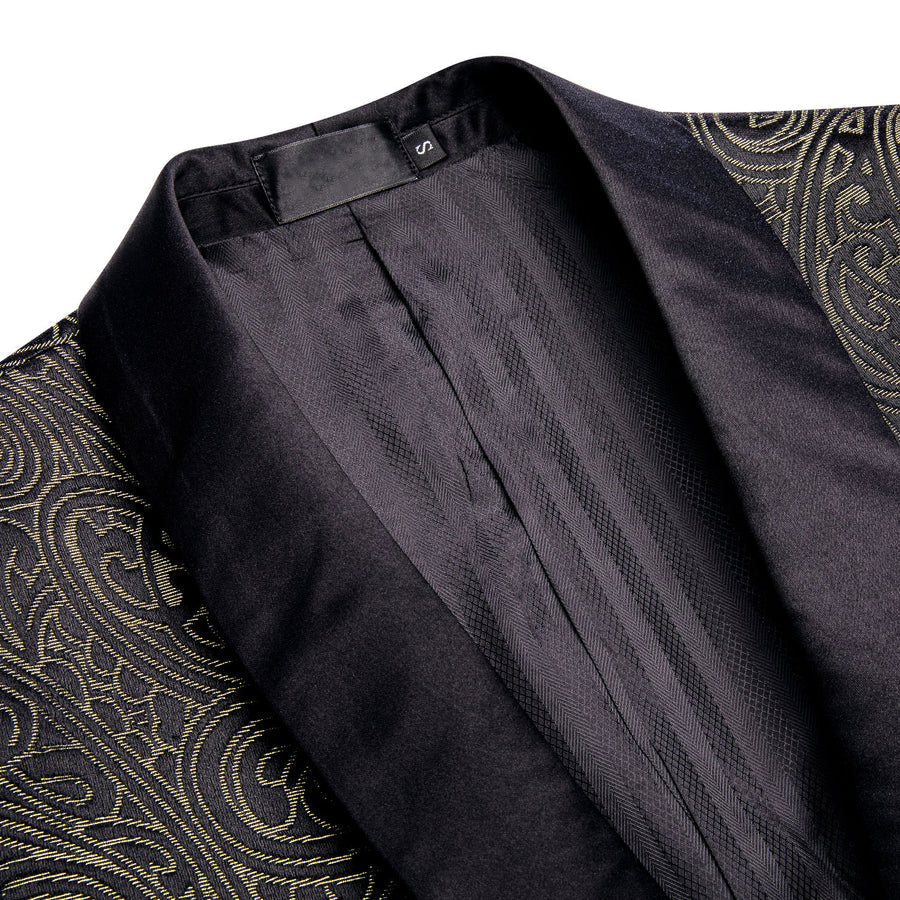 Luxury Black Champagne Paisley Men's Tuxedo Jacket tuxedo    - Sophisticated Gentlemen