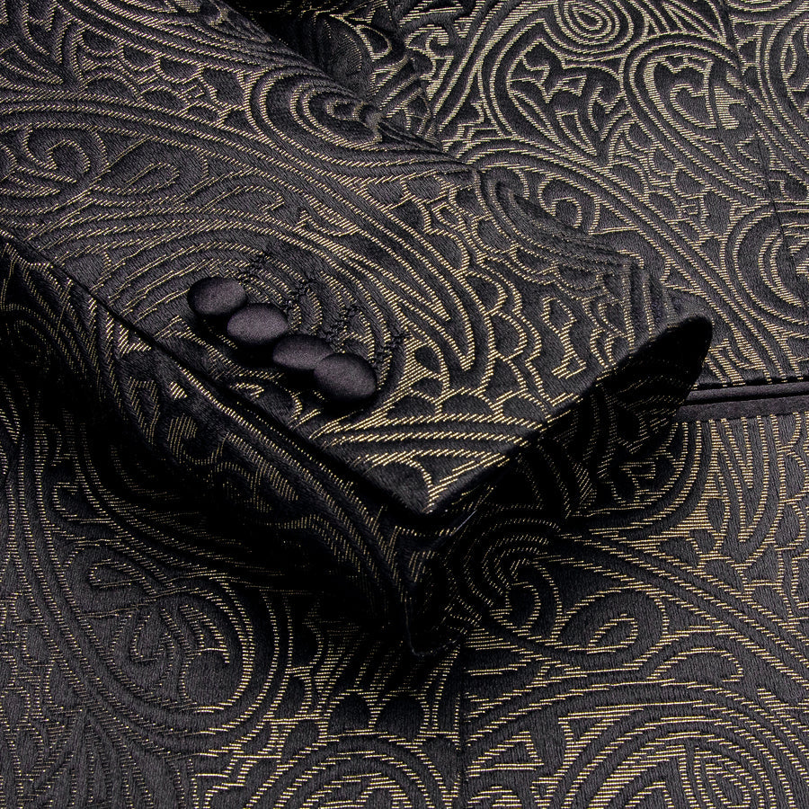 Luxury Black Champagne Paisley Men's Tuxedo Jacket tuxedo    - Sophisticated Gentlemen