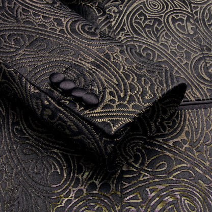 Luxury Black Champagne Paisley Men's Tuxedo Jacket tuxedo    - Sophisticated Gentlemen