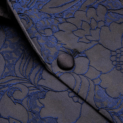 Blue and Black Floral Tuxedo Jacket tuxedo    - Sophisticated Gentlemen