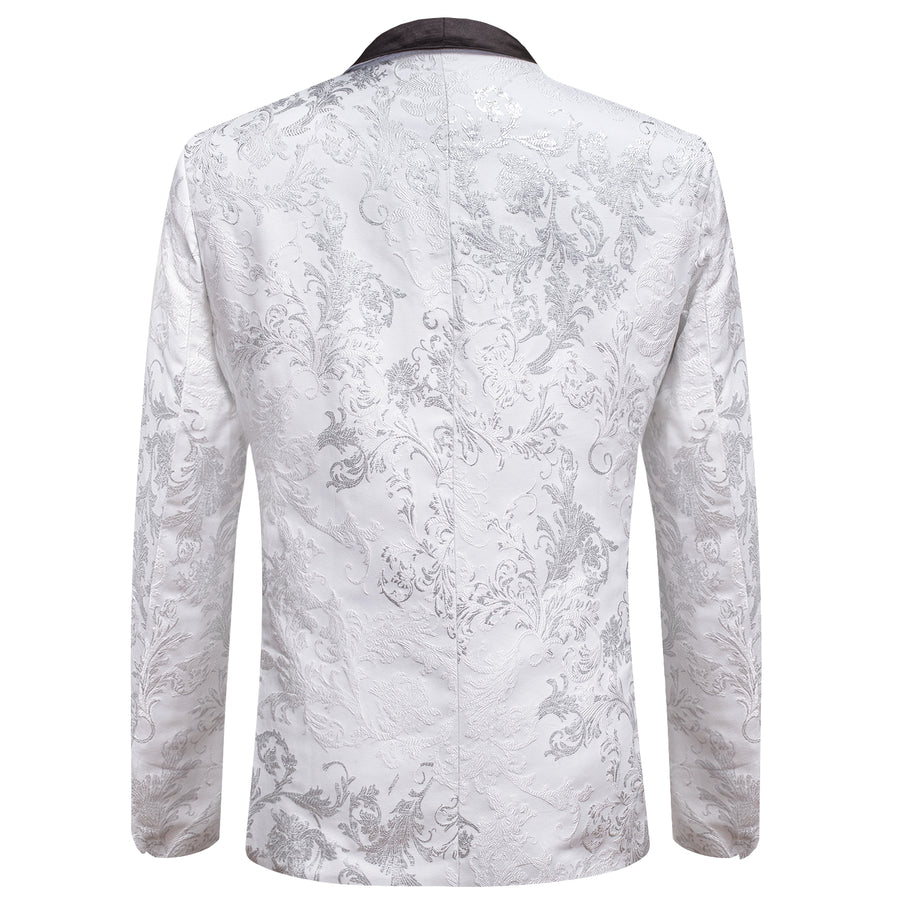 Luxury Silver White Floral Men's Tuxedo Jacket tuxedo    - Sophisticated Gentlemen
