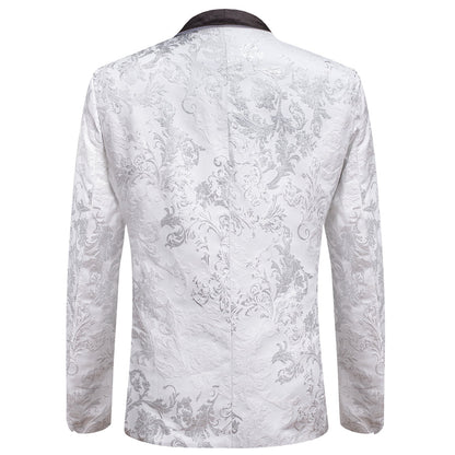 Luxury Silver White Floral Men's Tuxedo Jacket tuxedo    - Sophisticated Gentlemen