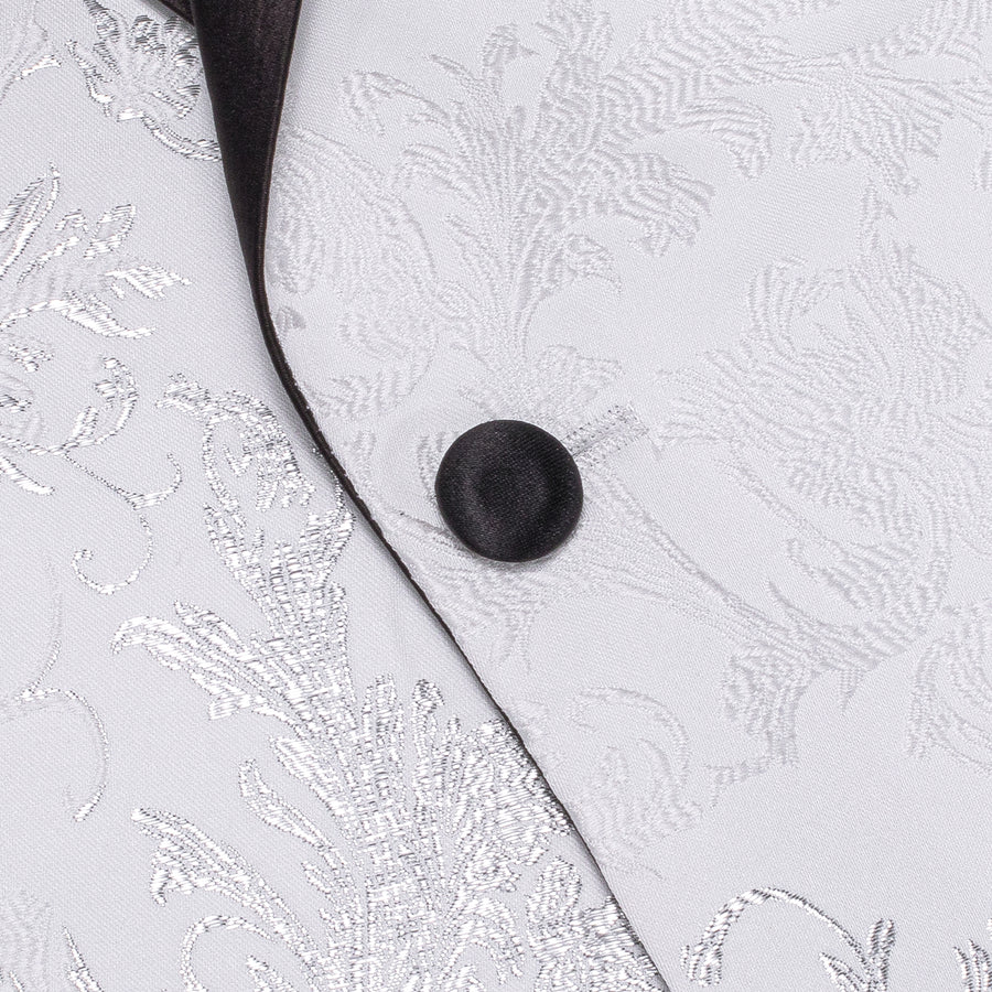 Luxury Silver White Floral Men's Tuxedo Jacket tuxedo    - Sophisticated Gentlemen