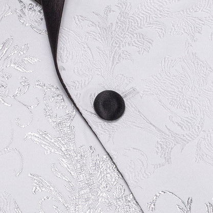Luxury Silver White Floral Men's Tuxedo Jacket tuxedo    - Sophisticated Gentlemen