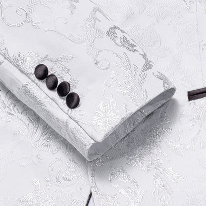 Luxury Silver White Floral Men's Tuxedo Jacket tuxedo    - Sophisticated Gentlemen