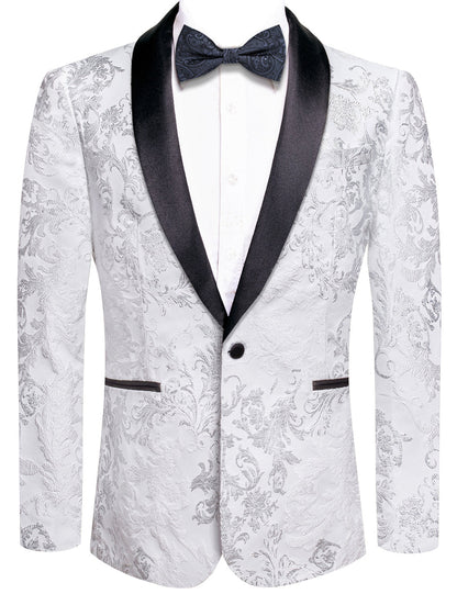 Luxury Silver White Floral Men's Tuxedo Jacket tuxedo    - Sophisticated Gentlemen