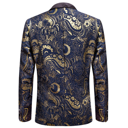 Luxury Navy Blue Floral Men's Tuxedo Jacket tuxedo    - Sophisticated Gentlemen