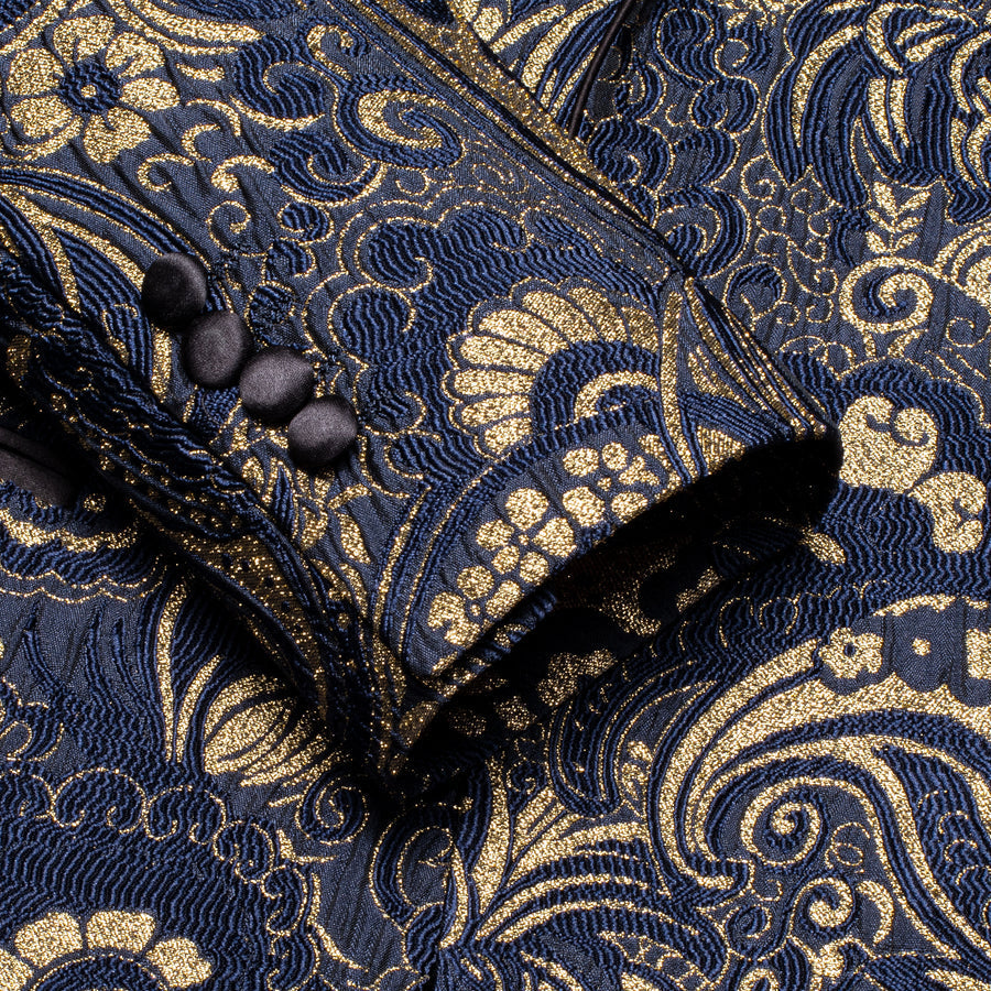 Luxury Navy Blue Floral Men's Tuxedo Jacket tuxedo    - Sophisticated Gentlemen