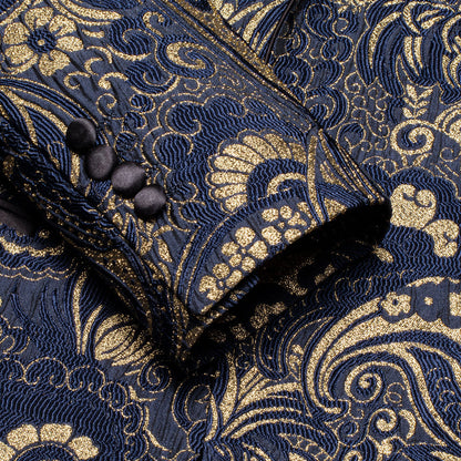 Luxury Navy Blue Floral Men's Tuxedo Jacket tuxedo    - Sophisticated Gentlemen