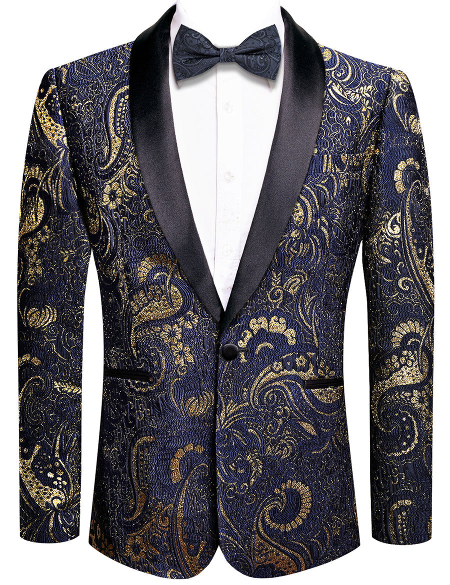 Luxury Navy Blue Floral Men's Tuxedo Jacket tuxedo    - Sophisticated Gentlemen