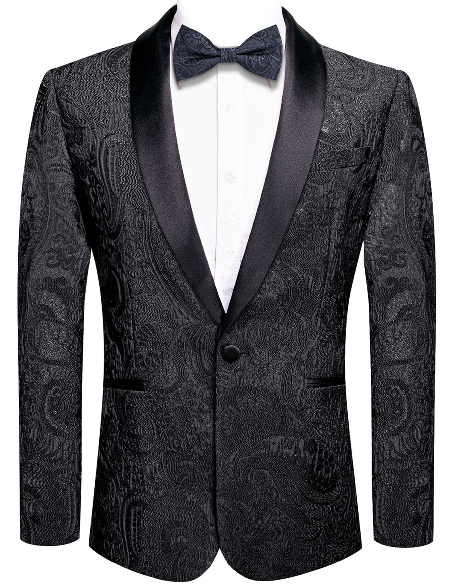 Luxury Black Paisley Men's Tuxedo Jacket tuxedo    - Sophisticated Gentlemen
