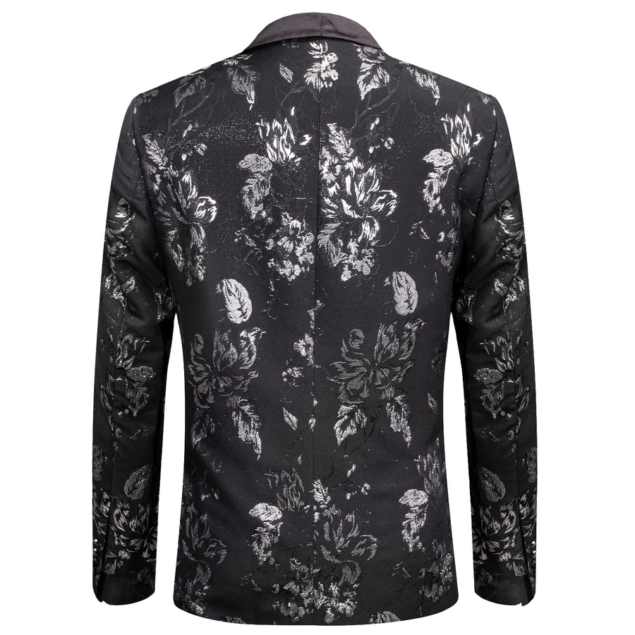 Luxury Black White Floral Men's Tuxedo Jacket tuxedo    - Sophisticated Gentlemen