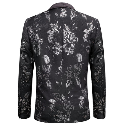 Luxury Black White Floral Men's Tuxedo Jacket tuxedo    - Sophisticated Gentlemen