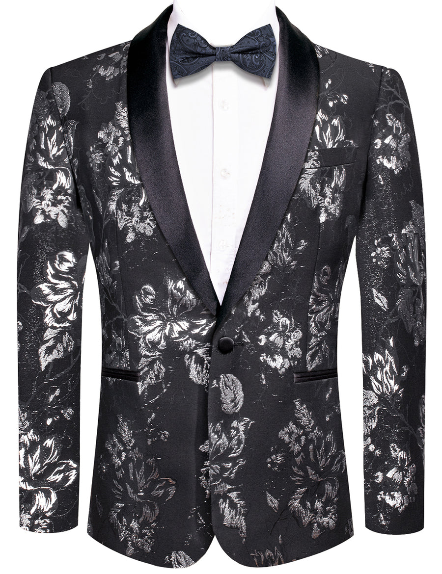 Luxury Black White Floral Men's Tuxedo Jacket tuxedo    - Sophisticated Gentlemen