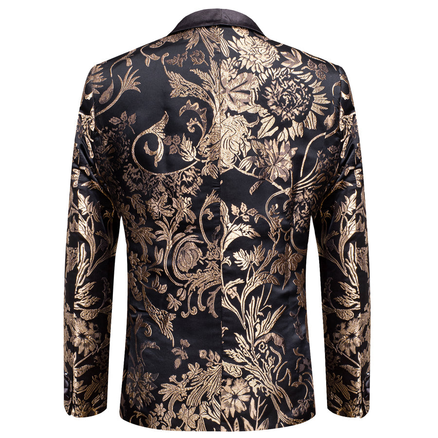 Luxury Black Golden Floral Men's Tuxedo Jacket tuxedo    - Sophisticated Gentlemen