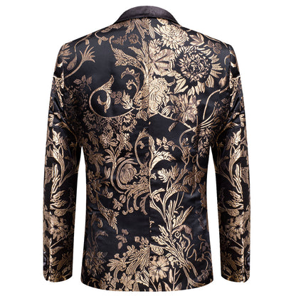 Luxury Black Golden Floral Men's Tuxedo Jacket tuxedo    - Sophisticated Gentlemen