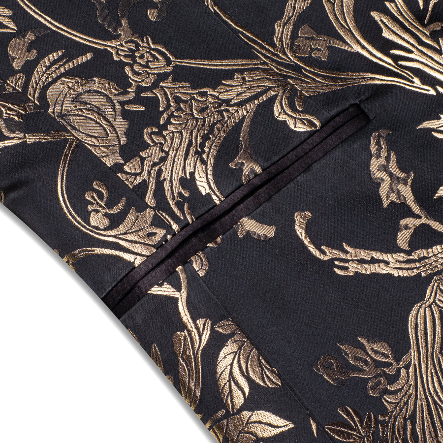 Luxury Black Golden Floral Men's Tuxedo Jacket tuxedo    - Sophisticated Gentlemen