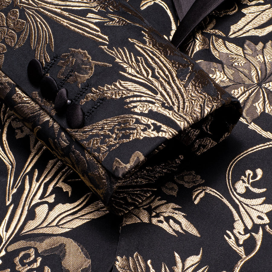 Luxury Black Golden Floral Men's Tuxedo Jacket tuxedo    - Sophisticated Gentlemen